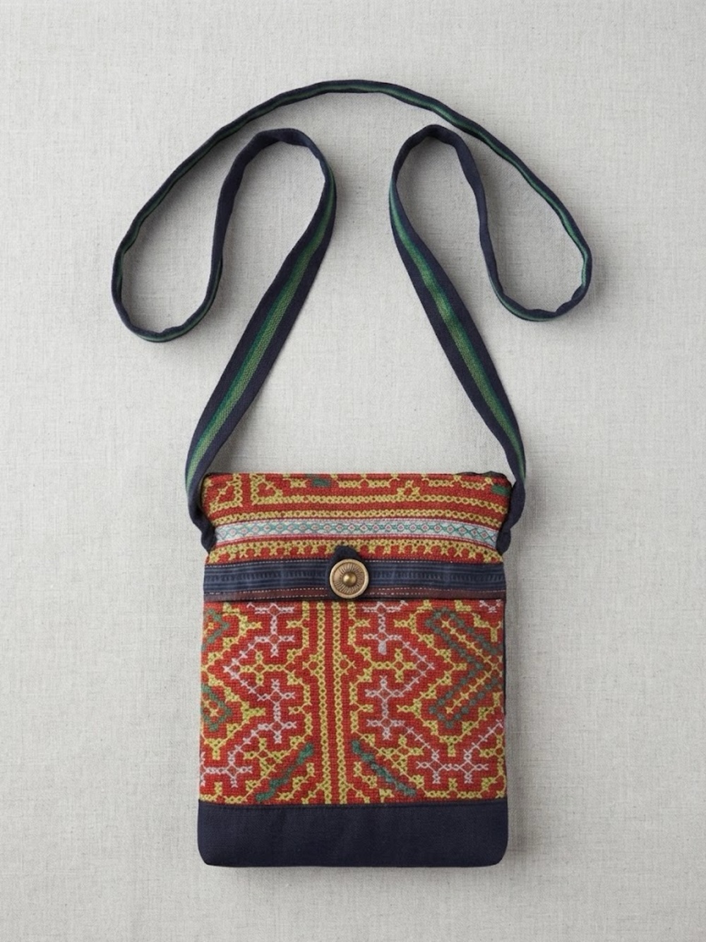 Woven Pattern CrossStitched Embroidered Crossbody Boho Cotton Bag